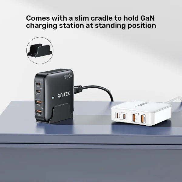 תחנת טעינה עם 4 יציאות (Type-C ו-USB-A) בצבע שחור | UNITEK | שיפי
