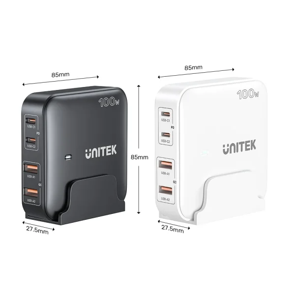 תחנת טעינה עם 4 יציאות (Type-C ו-USB-A) בצבע שחור | UNITEK | שיפי