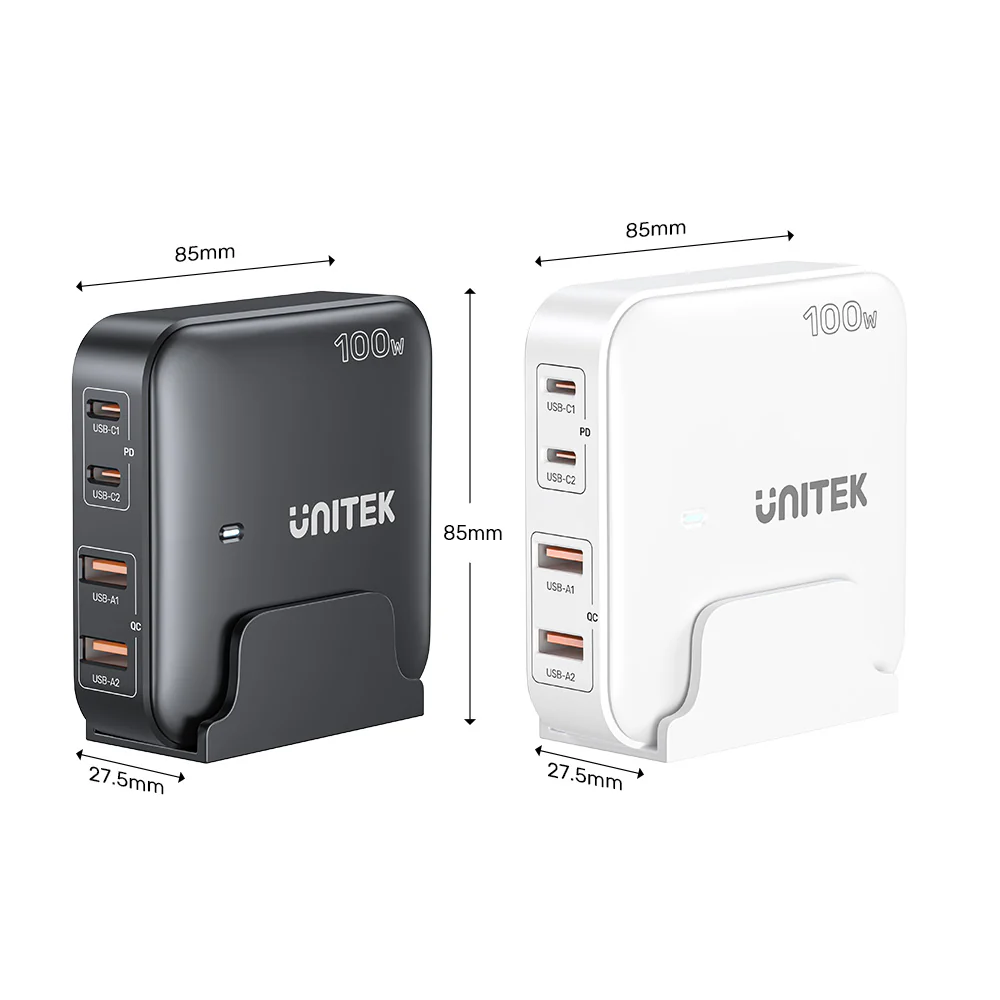 תחנת טעינה עם 4 יציאות (Type-C ו-USB-A) בצבע שחור | UNITEK | שיפי