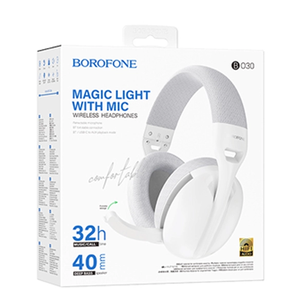 אוזניות קשת בלוטוס עם מיקרופון לבן | Borofone Bo30 4