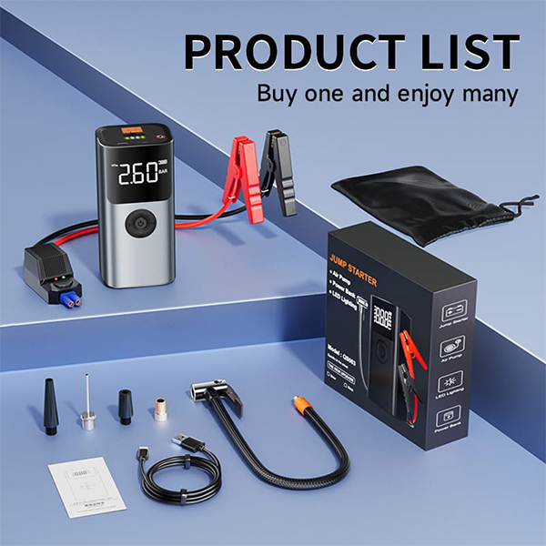 בוסטר התנעה 4 ב-1 8000mAh עם קומפרסור ותאורת LED חכמה | Nordic QS003