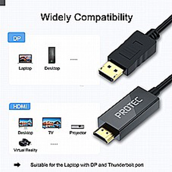 כבל Hdmi ל Displayport איכותי באורך 1.8 מטר | Protec 2