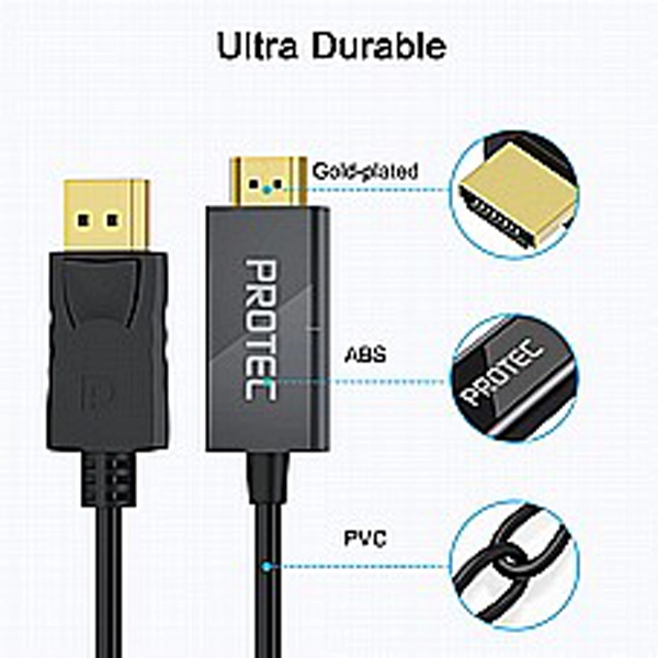 כבל Hdmi ל Displayport איכותי באורך 1.8 מטר | Protec 3