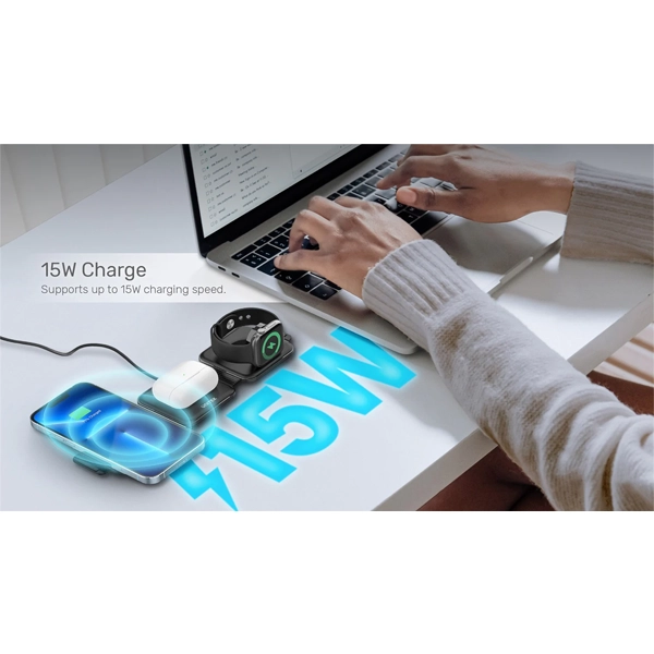 מטען Magcharge נייד אלחוטי מתקפל 3 ב 1 שחור | Unitek 9