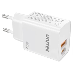 מטען קיר 20w עם כבל Type A ל Type C עם טעינה מהירה בצבע לבן | Unitek P1124aw01 2