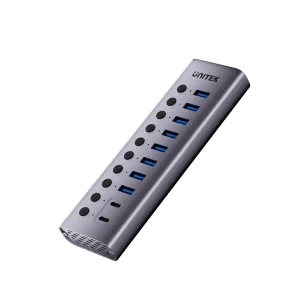 מפצל Usb C עם 10 כניסות ומפסקים נפרדים | Unitek 2