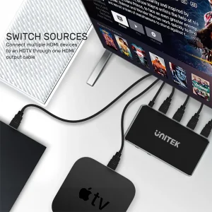 מתג Hdmi 4k איכותי עם 3 כניסות ויציאה אחת | Unitek 7