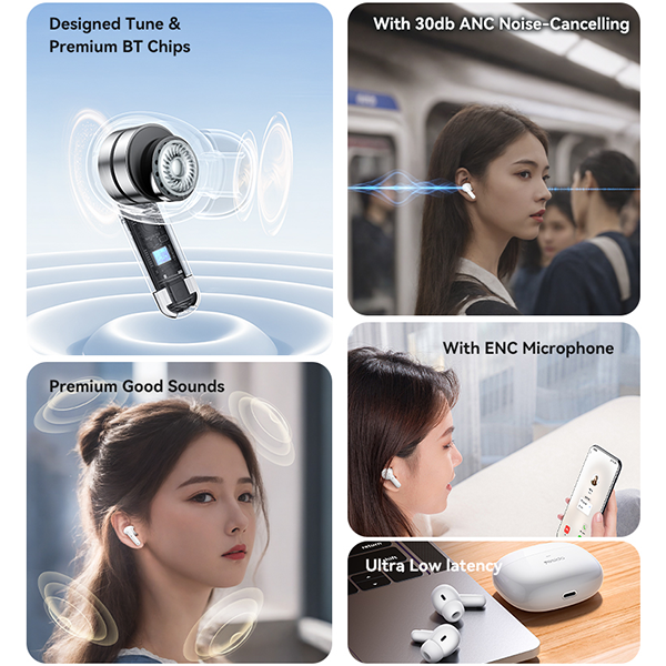 אוזניות אלחוטיות בלוטוס ANC וסינון רעשים בשיחה, עם מגע חכם וסאונד חד | Yesido TWS28