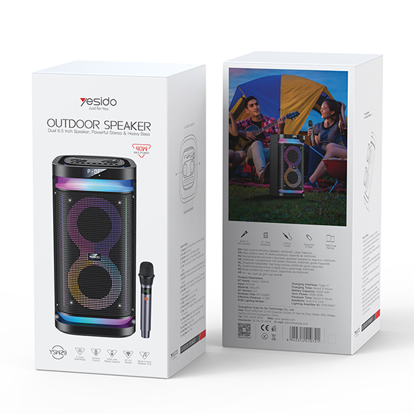 בידורית קריוקי ניידת 40W עם מיקרופון ורמקולים כפולים 6.5 אינץ׳ | Yesido YSW29