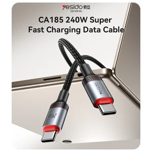 כבל טעינה מהירה Type-C בהספק 240W באורך 1 מטר עוצמתי ועמיד במיוחד | Yesido CA185