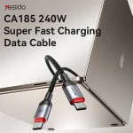 כבל טעינה מהירה Type-C בהספק 240W באורך 2 מטר עוצמתי ועמיד במיוחד | Yesido CA186