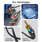 כבל טעינה מהירה Type-C בהספק 240W באורך 2 מטר עוצמתי ועמיד במיוחד | Yesido CA186