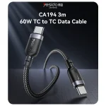 כבל נתונים וטעינה מהירה 60W חיבור Type-C באורך 3 מטר | Yesido CA194