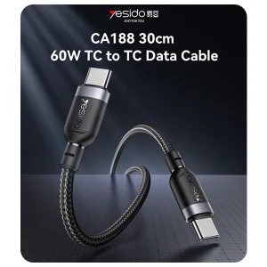 כבל נתונים וטעינה מהירה Type-C בהספק 60W באורך 30 ס"מ עמיד במיוחד | Yesido CA188