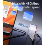 כבל נתונים וטעינה מהירה בהספק 60w מהיר עם נורת לד באורך 1.2 מטר | Yesido Ca181 12