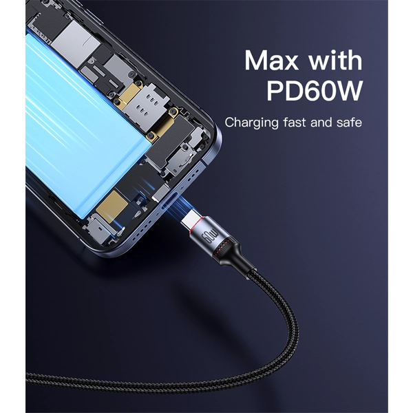 כבל נתונים וטעינה מהירה בהספק 60w מהיר עם נורת לד באורך 1.2 מטר | Yesido Ca181 6