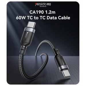 כבל נתונים וטעינה מהירה שזור Type-C בהספק 60W באורך 1.2 מטר | Yesido CA190