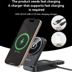 מטען אלחוטי 15W שחור לטעינת אייפון, AirPods ושעון מתקפל לשימוש ביתי | Yesido DS27