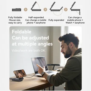 מטען אלחוטי 15W שחור לטעינת אייפון, AirPods ושעון מתקפל לשימוש ביתי | Yesido DS27