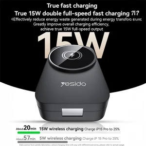 מטען אלחוטי 15W שחור לטעינת אייפון, AirPods ושעון מתקפל לשימוש ביתי | Yesido DS27