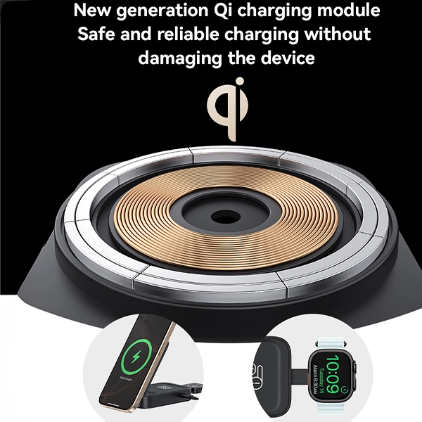 מטען אלחוטי 15W שחור לטעינת אייפון, AirPods ושעון מתקפל לשימוש ביתי | Yesido DS27