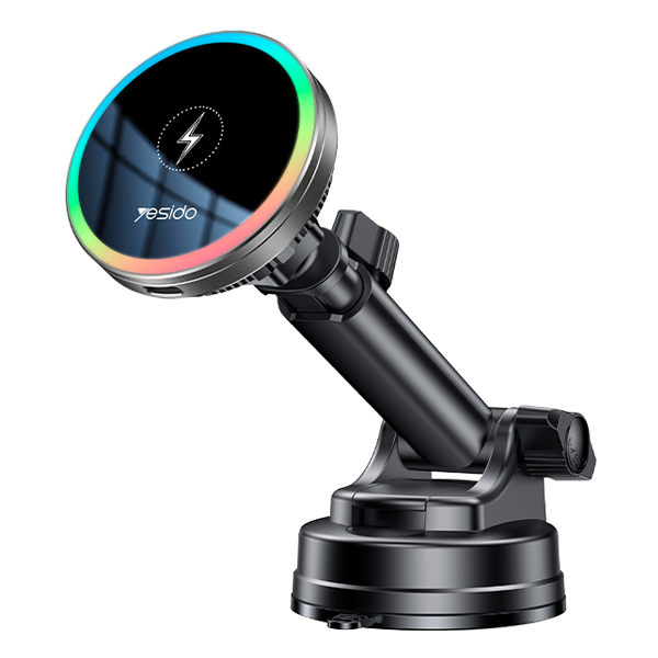 מטען אלחוטי לרכב 15W עם תאורת RGB, קירור מובנה וחיבור מגנטי | Yesido C315