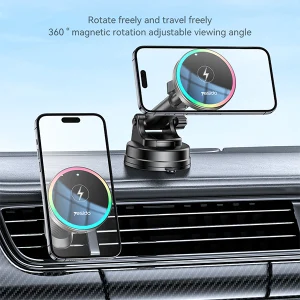 מטען אלחוטי לרכב 15W עם תאורת RGB, קירור מובנה וחיבור מגנטי | Yesido C315