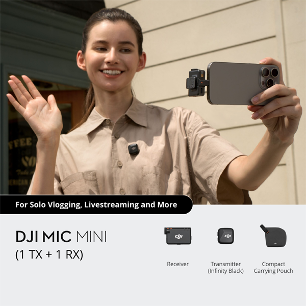 מיקרופון אלחוטי DJI Mic Mini יחיד | קומפקטי עם סאונד פרימיום, סינון רעשים וסוללה ל-48 שעות