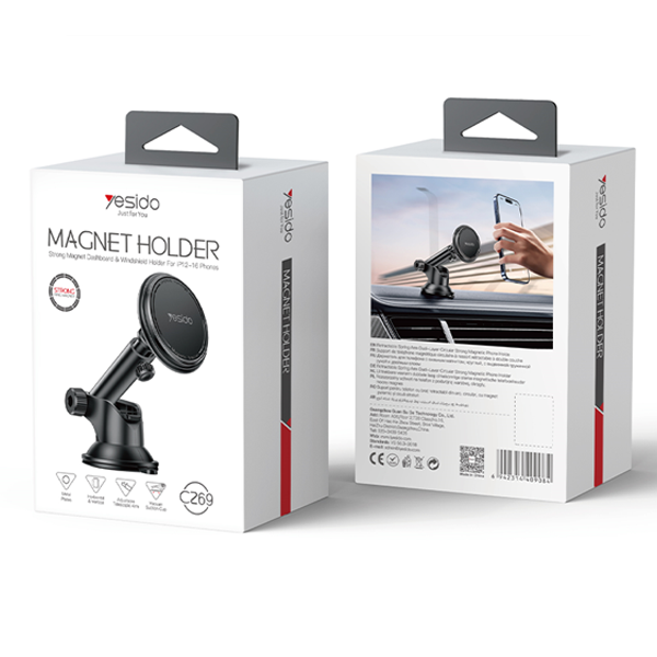 מעמד וואקום מגנטי לרכב עם תמיכה ב־MagSafe, זרוע מתכווננת ועיצוב פרימיום | Yesido C269