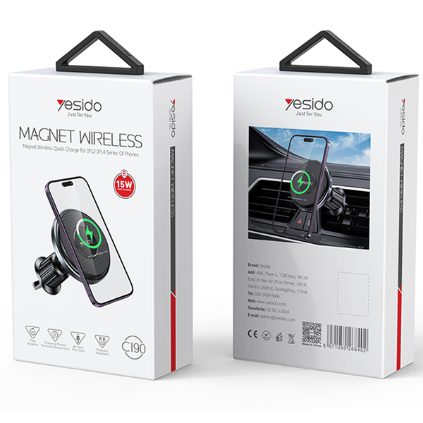 מעמד מגנטי לרכב 15W תומך MagSafe עם טעינה אלחוטית מהירה | Yesido C190