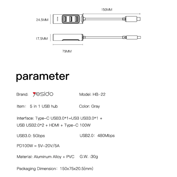 מתאם Otg מהיר 3 ב 1 עם חיבורי Type C, Usb ו Hdmi לנוחיות מקסימלית | Yesido Hb22 13
