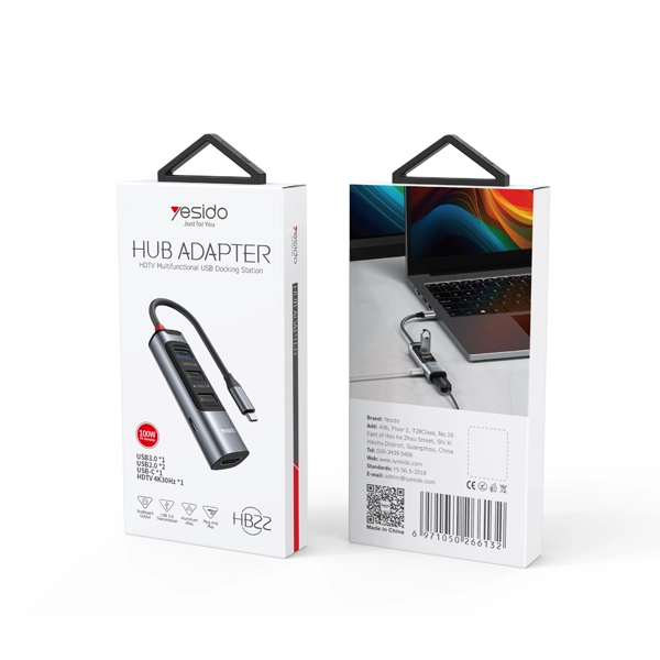 מתאם Otg מהיר 3 ב 1 עם חיבורי Type C, Usb ו Hdmi לנוחיות מקסימלית | Yesido Hb22 2