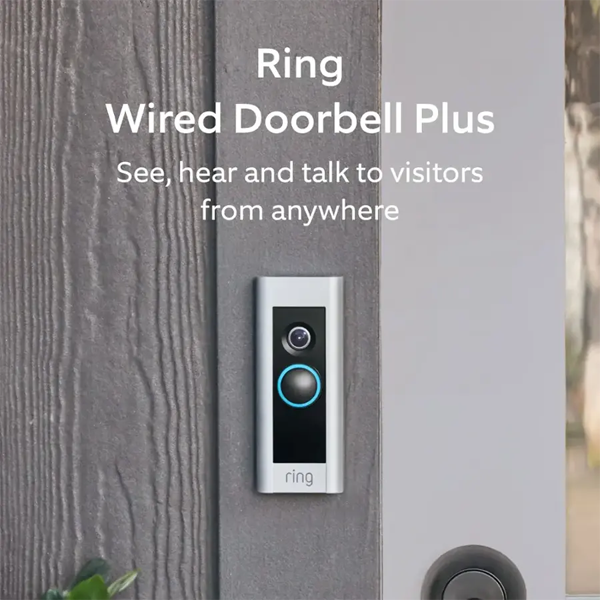 פעמון דלת חכם Ring Wired Doorbell Plus כסוף | מצלמה באיכות 1080p, זיהוי תנועה, Wi-Fi כפול