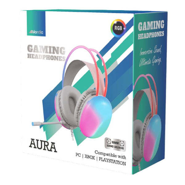 אוזניות גיימינג אלחוטיות עם עיצוב ארגונומי ותאורת RGB מרהיבה | Nordic Aura