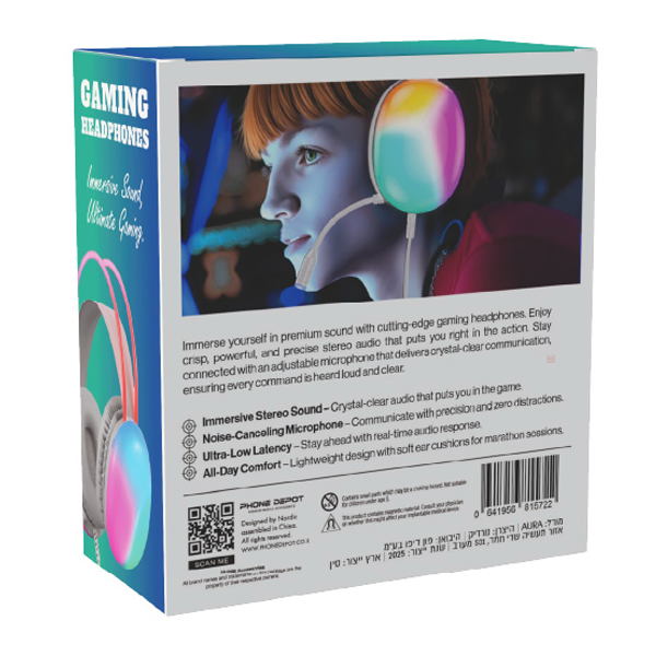 אוזניות גיימינג אלחוטיות עם עיצוב ארגונומי ותאורת RGB מרהיבה | Nordic Aura