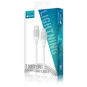 כבל USB-C ל-Lightning לבן 3 מטר 65W לטעינה בטוחה ומהירה | NORDIC