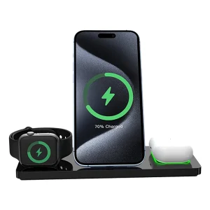 מטען אלחוטי 3 ב-1 שחור 15W תומך Magsafe לטעינה מהירה ונוחה | MIRACASE MQI2W590