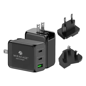 מטען קיר אוניברסלי 65W שחור לטעינה מהירה ועוצמתית עם 3 מתאמי חשמל למדינות שונות | Miracase MWC65U