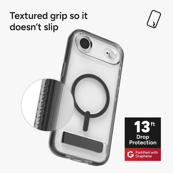 כיסוי לאייפון אייר שחור שקוף תומך Magsafe עם מעמד מובנה | Zagg Santa Cruz Snap 4