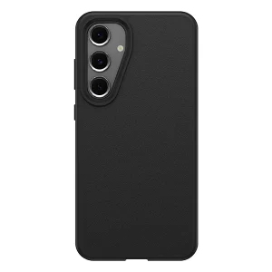 מגן שחור לגלקסי S25 FE איכותי OtterBox React | תומך בטעינה אלחוטית, להגנה חזקה בתקן צבאי