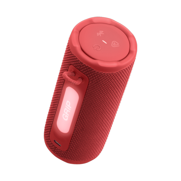 רמקול אלחוטי JBL Grip אדום | רמקול בלוטות׳ קומפקטי עם סאונד עוצמתי ועיצוב מואר