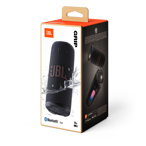 רמקול אלחוטי JBL Grip שחור | רמקול בלוטות׳ קומפקטי עם סאונד עוצמתי ועיצוב מואר