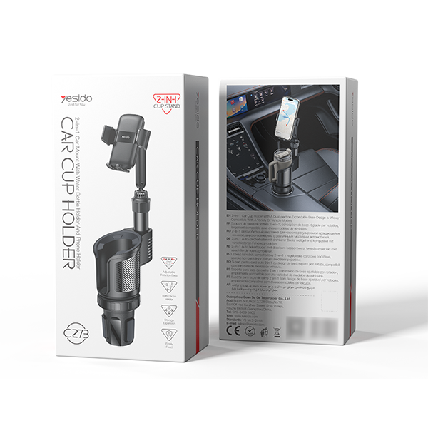מחזיק כוס לרכב 2 ב-1 עם זרוע טלסקופית וראש מתכוונן 720° | Yesido C273