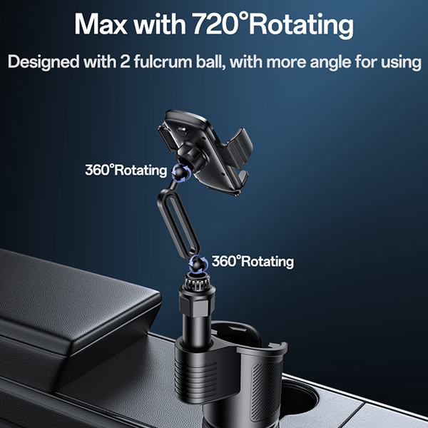 מחזיק כוס לרכב 2 ב-1 עם זרוע טלסקופית וראש מתכוונן 720° | Yesido C273