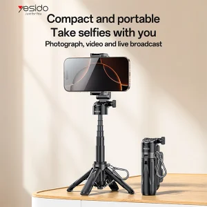 מוט סלפי חצובה מתקפל ונפתח עד 43 ס״מ עם שלט בלוטות', סיבוב 360°, קומפקטי במיוחד | Yesido SF29