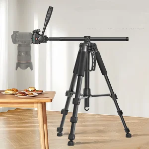 חצובה מקצועית 1.83 מטר מתכת חזקה עם זרוע אופקית ומוט טלסקופי לסמארטפונים ומצלמות | F-180STH