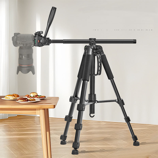 חצובה מקצועית 1.83 מטר מתכת חזקה עם זרוע אופקית ומוט טלסקופי לסמארטפונים ומצלמות | F-180STH