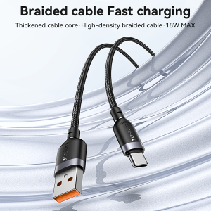 כבל USB-A ל-Type-C באורך 1.2 מטר 18W קלוע לטעינה מהירה | Yesido CA132C