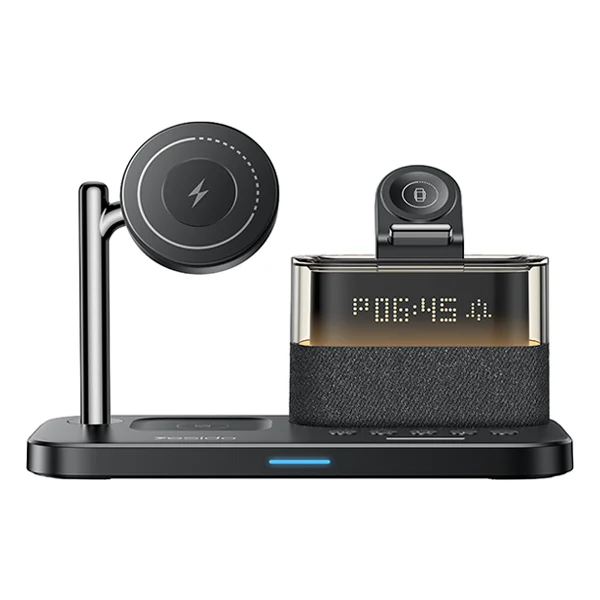 מטען אלחוטי 6 ב-1 25W לטעינת אייפון, שעון אפל ואוזניות עם שעון מעורר ותאורת לילה | Yesido DS37