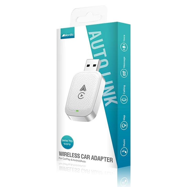 מתאם אלחוטי לרכב ל-CarPlay ו-Android Auto עם חיבור USB ומתאם USB-C כלול | Nordic C-20
